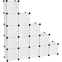 SONGMICS Armario Modular con 16 Cubos- Montaje en Bricolaje- Armario de Almacenamiento de Plástico- con Puertas- Estable…